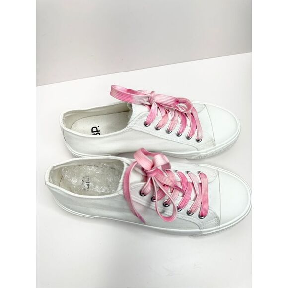 BP Canvas Sneakers Womens Size 6.5 White Pink Lace Up Casual Shoes - Picture 4 of 8